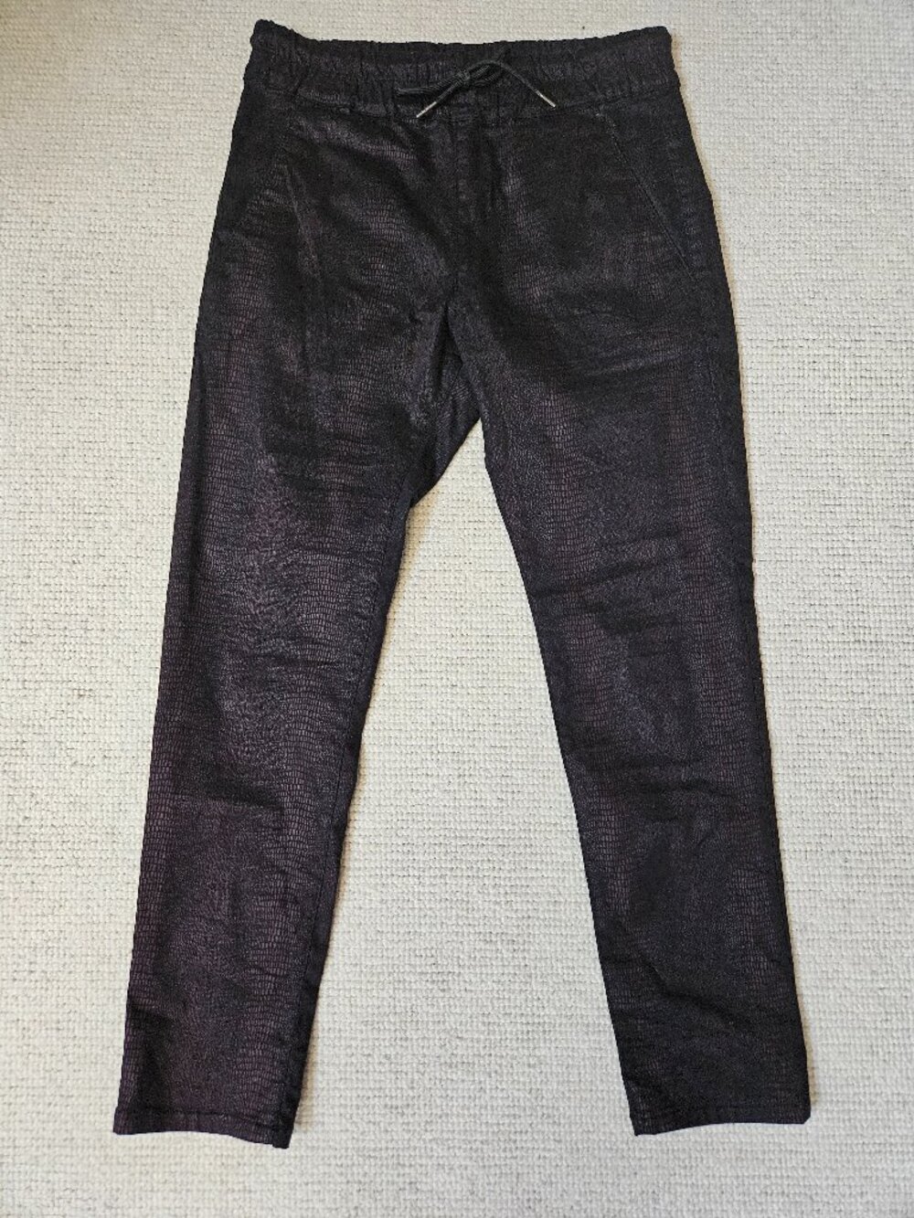 Bevy Flog Shely Pull-On Pants Black Purple Snakeskin Animal Print Size 27
